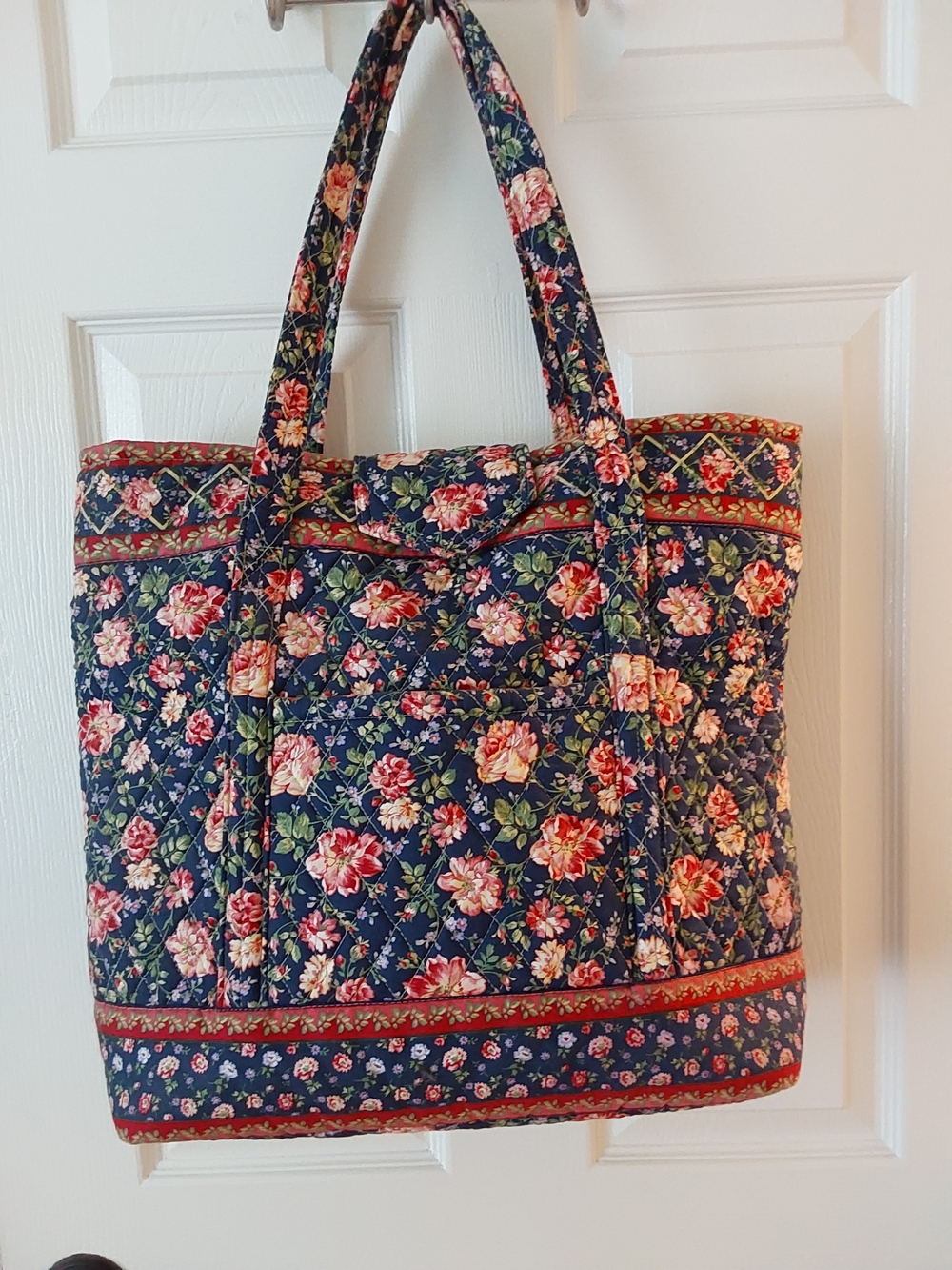 Quilted Floral Tote Bag in Navy and Pink